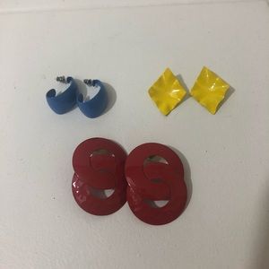 Vintage 1980s Primary Colors Geometric Earrings